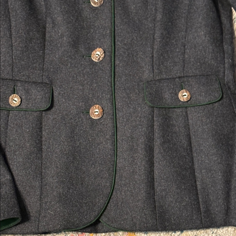 Kleider Manufaktur Habsburg Gray Women's Jacket with Green Trim & Horn Buttons 4 - Picture 4 of 12